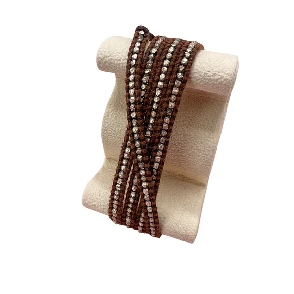 Chan Luu Sterling Silver Wrap Bracelet Brown Leather 925 Stamped 36" - Picture 2 of 5